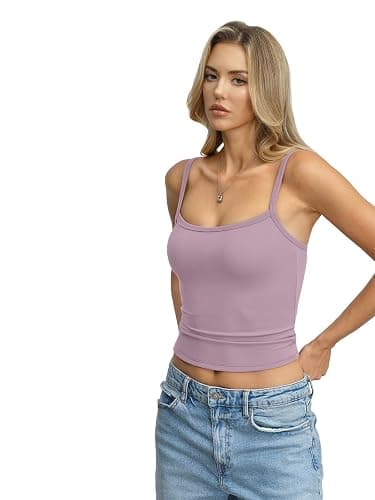 EasyGala Womens Built in Shelf Bra Tank Top Padded Spaghetti Strap Camisole | Buttery Soft, Tight Fitted, Crop Tops, Square Neck, Cami Shirts, Sleeveless, Camisole, Trendy, Workout, Going Out Outfits thumbnail 3