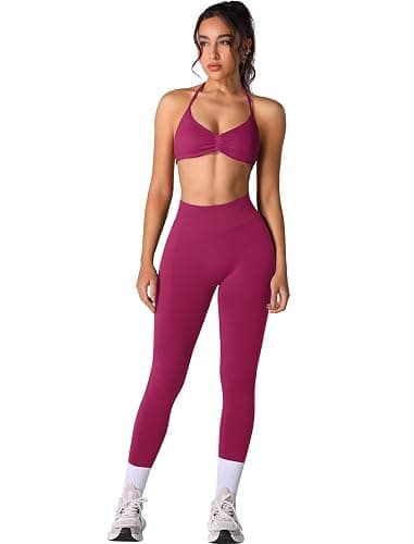 ABOCIW Workout Sets for Women 2 Piece Seamless Halter Sports Bra Scrunch Butt High Waist Leggings Gym Yoga Outfits - Image 1
