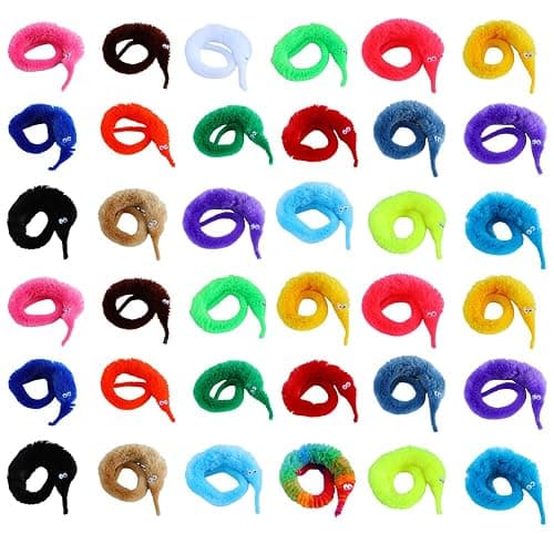Comonc 100 Pcs Magic Twisty Worm Wiggly Twisty Fuzzy Worms on a String Magic Worm Toys for Party Supplies,Random Colors thumbnail 4