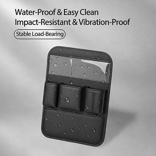 Leather Car Seat Back Organizer, Backseat Kick Mat Protector with Clear Touchscreen Tablet Holder, Cup Holder, Tissue Holder and Storage Pockets, Fits Cars SUVs Minivans, Black thumbnail 7