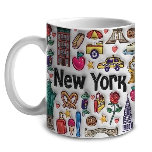 Lotacy New York Symbols Colorful 2D Printed Coffee Mug With Flag, 11oz, New York Souvenirs and Gifts thumbnail 3