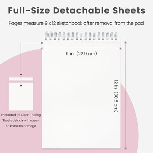 9"x12" Sketchbook Pink, 1 Pack-100 Sheets Cute Sketchbook for Girls, 68lb/100gsm Pink Sketch Book, Spiral Drawing Pad, Art Supplies for 9-12 Girls. thumbnail 2