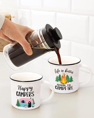 Nefelibata Camping Gifts Ceramic Coffee Mug Set of 4 Happy Campers Tea Cups | Travel Holiday Campfire Coffee Cup for Coffee, Tea & Hot Cocoa Outdoor Anniversary Wedding Christmas Camping Lover Gifts thumbnail 5