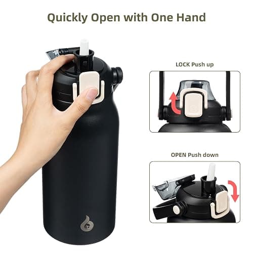 BJPKPK Insulated Water Bottles with Straw, 57 oz Sports Water Bottle with One-handed Opening Lid, BPA Free Leakproof Easy Carry Jugs, Flasks for Gym Sports Outdoors, Black thumbnail 4