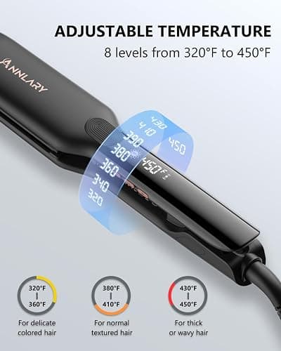 Annlary 1.75 Inch Hair Straightener, Professional Titanium Plate with Ceramic Coating Ionic Dual Voltage Flat Iron with Heat-Resistant Silicone, for Less Frizz, Shinier & Smoother Hair thumbnail 5