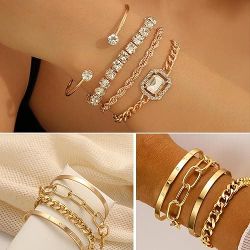 IFNODO 57pcs Gold Jewelry Set With 3 PCS Necklace, 12 PCS Bracelet,20pcs Hoop Stud Earrings,22pcs rings set For Women For Birthday Gifts thumbnail 2