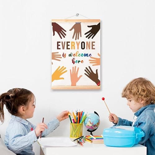 Multicultural Diversity Equality Poster Hanger Frame for Classroom School Nursery Wall Decor,Every One is Welcome Here Classroom Canvas Wall Art Poster Print Wall Hanging 16x12in thumbnail 5
