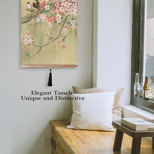 EAPEY 32x14in Asian Scroll Wall Art, Vintage Floral Canvas Prints Paintings, Ready to Hang Home Decor thumbnail 5