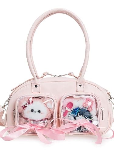 KeAiDMon Japanese Lolita Cute Girl Handbag JK Uniform Shoulder Bag PU Anime Ribbon Bowknot Transparent Doll Bag thumbnail 2