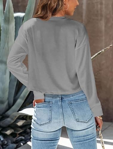 Tankaneo Womens Long Sleeve Crop Tops Loose Fit Fall Cropped Tshirt 2026 Crew Neck Casual Shirts thumbnail 3