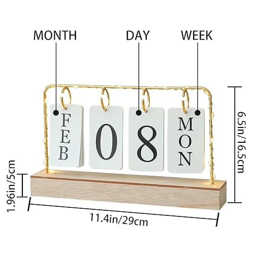 AUSTUFF Flip Wooden Perpetual Calendar Metal Desk Calendar 2025 Daily Desktop Calendar Monthly Weekly Year Planner Standing Office Home Desk Decor thumbnail 2