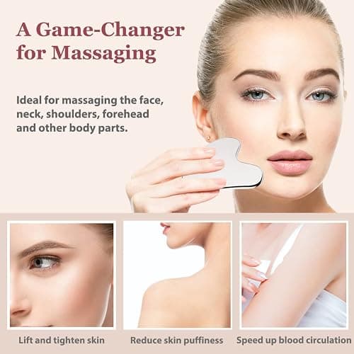 Lanfixilly Stainless Steel Gua Sha and Face Roller Set, Facial Tool for Face Sculpting, Metal Skin Care, Massager for Women thumbnail 3