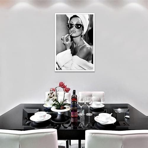 Audrey Hepburn Black & White Canvas Wall Art - Vintage Makeup Lipstick Print, Bathroom Decor, Retro Hollywood Artwork For Living Room & Bedroom Wall Decor 16x24in Unframed thumbnail 7