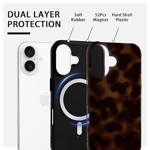 NITITOP Compatible with iPhone 17 Case Magnetic Compatible with MagSafe Cute Leopard Amber Aesthetic Tortoise Design for Women Men Girls Soft TPU Shockproof Protective Cover - Brown thumbnail 2