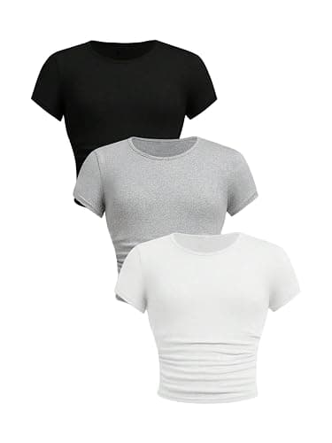 SOLY HUX Girl's Basic T-Shirts Set Crew Neck Short Sleeve Crop Top 3 Packs Summer Fitted Tees - Image 1