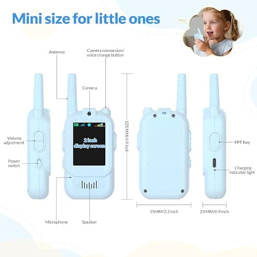 Mafiti Toys for 3 4 5 6 7 8 Year Old Boys Girls Mini Video Walkie Talkies for Kids 2 Pack Rechargeable 1000 Feet Range Birthday Indoor Outdoor (Blue+Blue) thumbnail 2