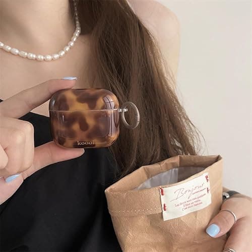 inewateri Compatible for AirPods 4 Case with Cleaner Kit Cute Cool Brown Leopard Cool Amber Tortoise Aesthetics Design Shockproof Love Keychain Cover for Girls Woman for Airpods 4nd(2024)-Amber thumbnail 3