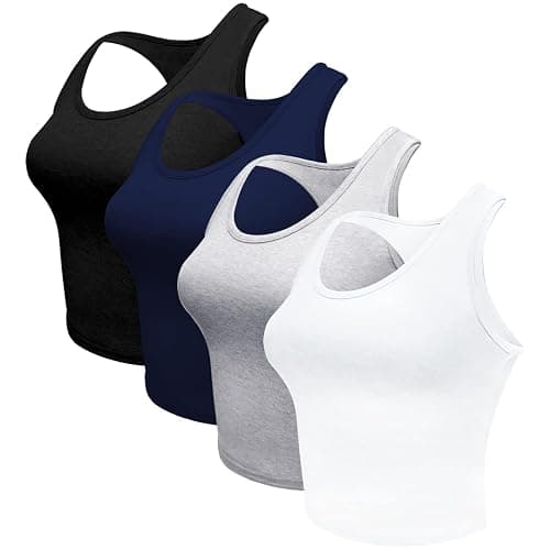 (4 pack) women's crop tank tops cotton thumbnail 4