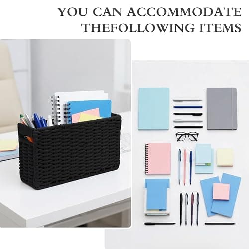 Cotton Rope Woven Bedside Caddy for Dorm Bed, Foldable Bedside Shelf Bunk Bed Accessories, College Dorm Room Essentials Hanging Organizers Storage Basket, Room Decor Magazine File Holder (Black) thumbnail 8
