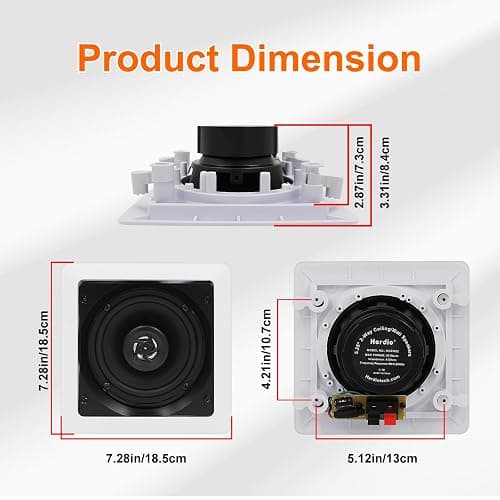 Herdio 5.25 Inch Bluetooth Ceiling Speakers with Wall Mount Control Amplifier Receiver System for Home Living Room Bedroom Bathroom Office (A Pair) thumbnail 6