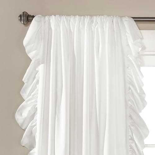Lush Decor Reyna Ruffle Window Curtain Panel Set, Pair, 54" W x 84" L, White - Flowy Curtain Set - Romantic Ruffle Curtains for Bedroom, Living room, or Dining Room - Farmhouse & Cottage Home Decor thumbnail 2