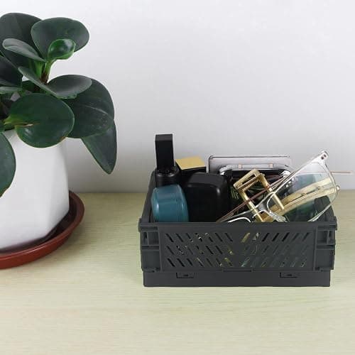 Tixill 2-Pack Mini Foldable Plastic Storage Box Mini Plastic Baskets for Organizing and Storage for Home Kitchen Bedroom Bathroom Office. (Black, 5.9x3.8x2.2) thumbnail 2