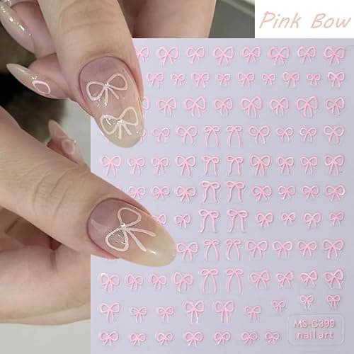 6-Pack Self-Adhesive 3D Bows & Ties Nail Decals - Pink, Black, White, Silver, Gold - French Simplicity DIY Nail Art thumbnail 6
