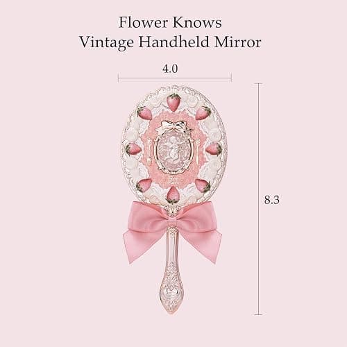 Flower Knows Strawberry Cupid Hand Mirror,Vintage Handheld Mirror,Fancy & Pretty Princess Mirror with Long Handle,Gift for Girls & Women(Milk Pink) thumbnail 3