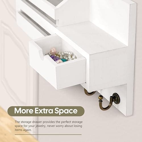 FifthQuarter Key Holder Wall Mount: Key and Mail Holder for Wall with 6 Hooks and Storage Drawer, Easy Installation Key Rack for Entryway Home Decor (A-White) thumbnail 4
