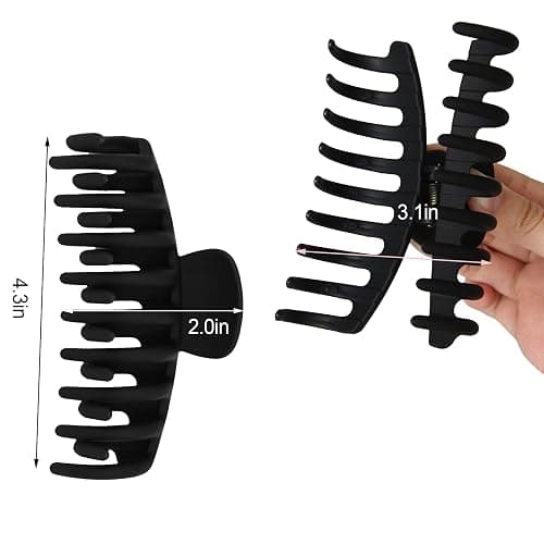 2 Pack Big Hair Claw Clips Nonslip Large Claw Clip for Women and Girls Hair,Strong Hold Grips Hair Accessories 4 Inch (Black) thumbnail 2