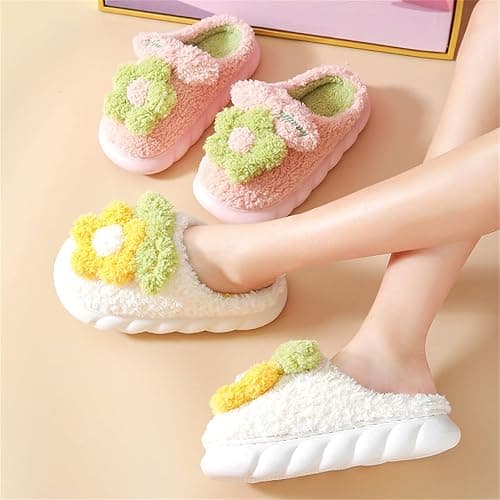 WYIKE Women's Slippers Adult Warm Plush Flowers Indoor Non-slip Home Thick Bottom Winter Men's Cotton thumbnail 2
