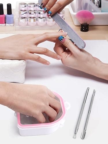 Nail Soaking Bowl, Soak Off Gel Polish Dip Powder Remover Manicure Bowl with Triangle Cuticle Peeler and Stainless Steel Cuticle Pusher Nail Art Tool (Pink-3pcs set) thumbnail 2
