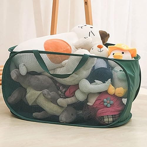 Rubruan 4 Piece Popup Mesh Laundry Basket Durable Handles Collapsible Laundry Baskets Folding Clothes Pastic Hamper for Laundry Room College Dorm (Gray) thumbnail 5