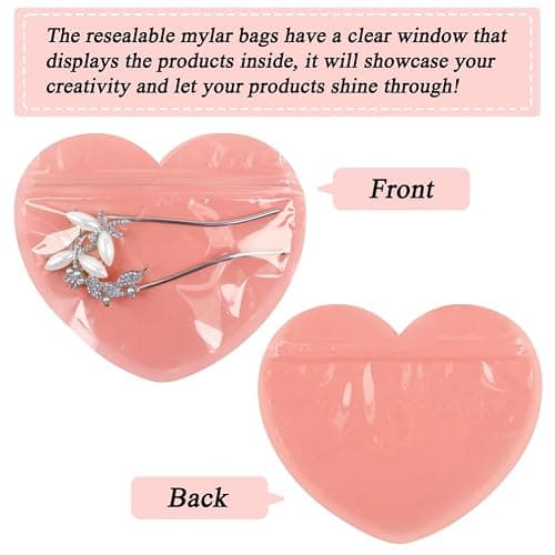 100pcs Small Bags for Small Business, 3.5x5 inch Heart-Shaped Jewelry Bags Clear Mylar Zip Top Lock Baggies Cute Packaging Supplies for Bracelets Sample thumbnail 6