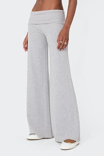 Amiblvowa Women Fold Over Yoga Pants Low Rise Wide Leg Sweatpants Color Block Flare Leggings Y2k Foldover Lounge Workout 2025 thumbnail 3