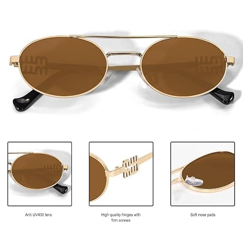 Retro Oval 90s Metal Sunglasses for Women, 2025 Trendy Chic Narrow Gold Sun Glasses Fashion Sunnies thumbnail 5