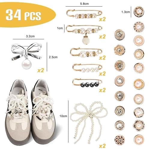 FIDWALL 34 Pcs Schuh Charms für Sneakers, Enthält Schmuck/Bögen/Clips/Pins, Dekoration für Sneakers thumbnail 2