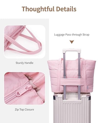 Narwey Nylon Puffer Tote Bag for Women, Quilted Travel Gym Nurse Work Bag | Aesthetic, Trendy, Puffy, Lightweight, 15.6 Laptop Sleeve, 40oz Tumble holder, Gifts, Shoulder Bag for Teacher, College thumbnail 7