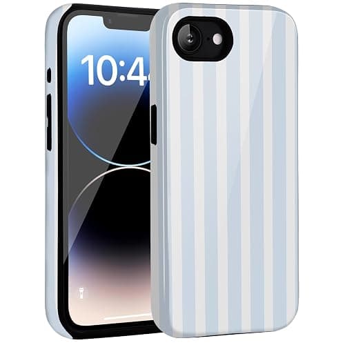 Amzfield Compatible with iPhone 16e/17e Case Cute Striped Aesthetic for Women Girls Simple Chic Girly Dual Layer Hybrid Protection Elegant Case for iPhone 16e for iPhone 17e-Blue thumbnail 7