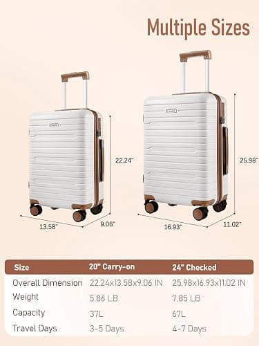 FIGESTIN Carry on Luggage 22x14x9 Airline Approved with Spinner Wheels, Hardside Lightweight 20" Carry on Suitcase Airline Approved TSA Lock (Beige) thumbnail 2