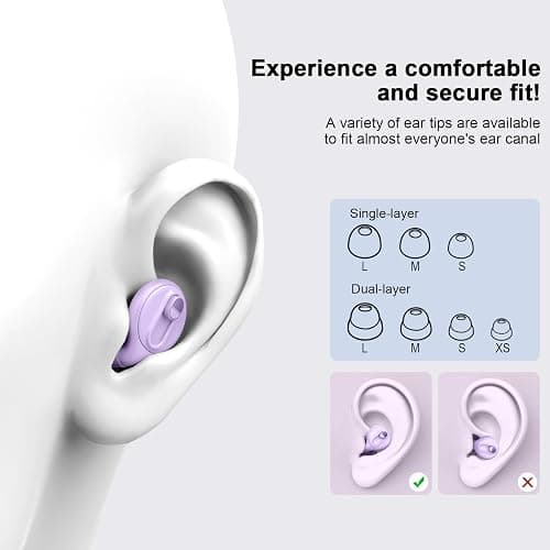 Bouchons d’oreille, Ajustables bouchons d'oreilles anti bruit avec 2 Modes, Réduction du bruit de 17 à 35 dB (SNR) pour le sommeil, la concentration et les travail, 7 Tailles, Réutilisables, Violet thumbnail 6
