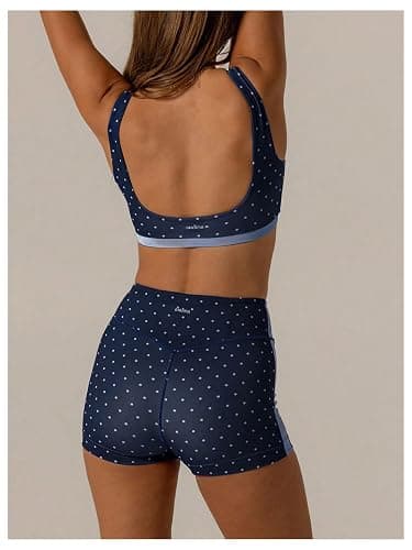 Milumia Women's 2 Piece Outfit Polka Dots Square Neck Bra Tank Top and High Waist Shorts Workout Set thumbnail 3