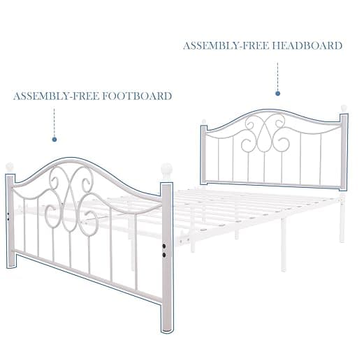 YALAXON Vintage Sturdy Queen Size Metal Bed Frame with Headboard and Footboard Basic Bed Frame No Box Spring Needed (Queen, Grayish White) thumbnail 5