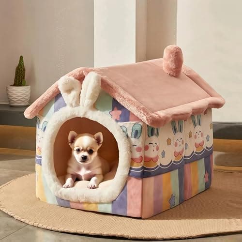 Facailaifu Dog&Cat House Dog&Cat Bed with Cover Cave with Non-Slip Bottom. (Rainbow, Large) - Image 1