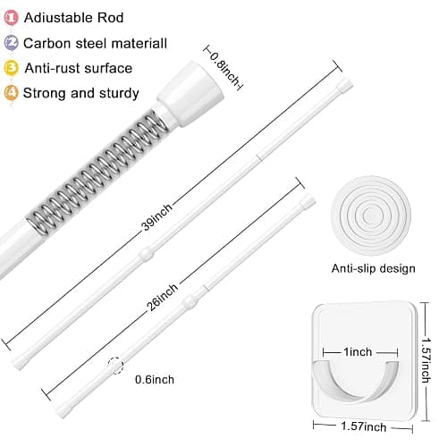 AIZESI 2pcs Spring Tension Rods Adjustable 26 to 39 inch Small Tension Curtain Rod No Drilling Expandable Spring Loaded Curtain Rod,Suitable for Doors and Windows 28 to 36 inch, White thumbnail 2