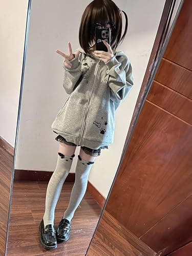 Dynict Womens Y2K Zip Up Cute Graphic Hoodies Cat Ears Casual Cartoon Harajuku Kawaii Clothes Oversize Streetwear Jacket thumbnail 4