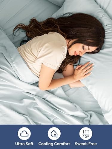 Extra Deep King Sheet Set - 6 Piece Breathable & Cooling Sheets - Hotel Luxury Bed Sheets Set - Easy & Secure Fit - Soft, Wrinkle Free & Comfy Sheets Set - Ice Blue Sheet Set with Extra Deep Pockets thumbnail 5