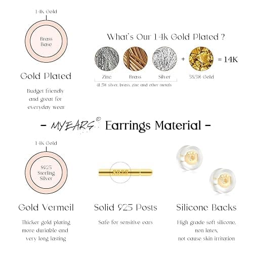 MYEARS Women Stud Earrings Gold Cluster Cubic Zirconia 14K Gold Plated Small Simple Hypoallergenic Everyday Jewelry thumbnail 4