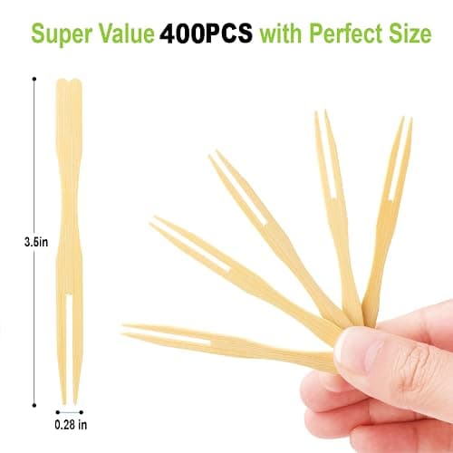 400 Bamboo Appetizer Forks, 3.5 Inch Mini Bamboo Forks for Charcuterie Boards Accessories, Fancy Toothpicks for Appetizers, Disposable Wooden Cocktail Fork, Small Fruit Food Picks for Party Supplies thumbnail 3