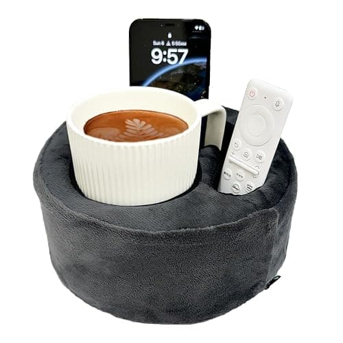 Couch Cup Holder Pillow, Sofa and Bed Organizer Caddy for Drinks, Remotes, Phones (Gray) - Image 1